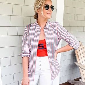 J. Crew Red White and Blue Striped Shirt